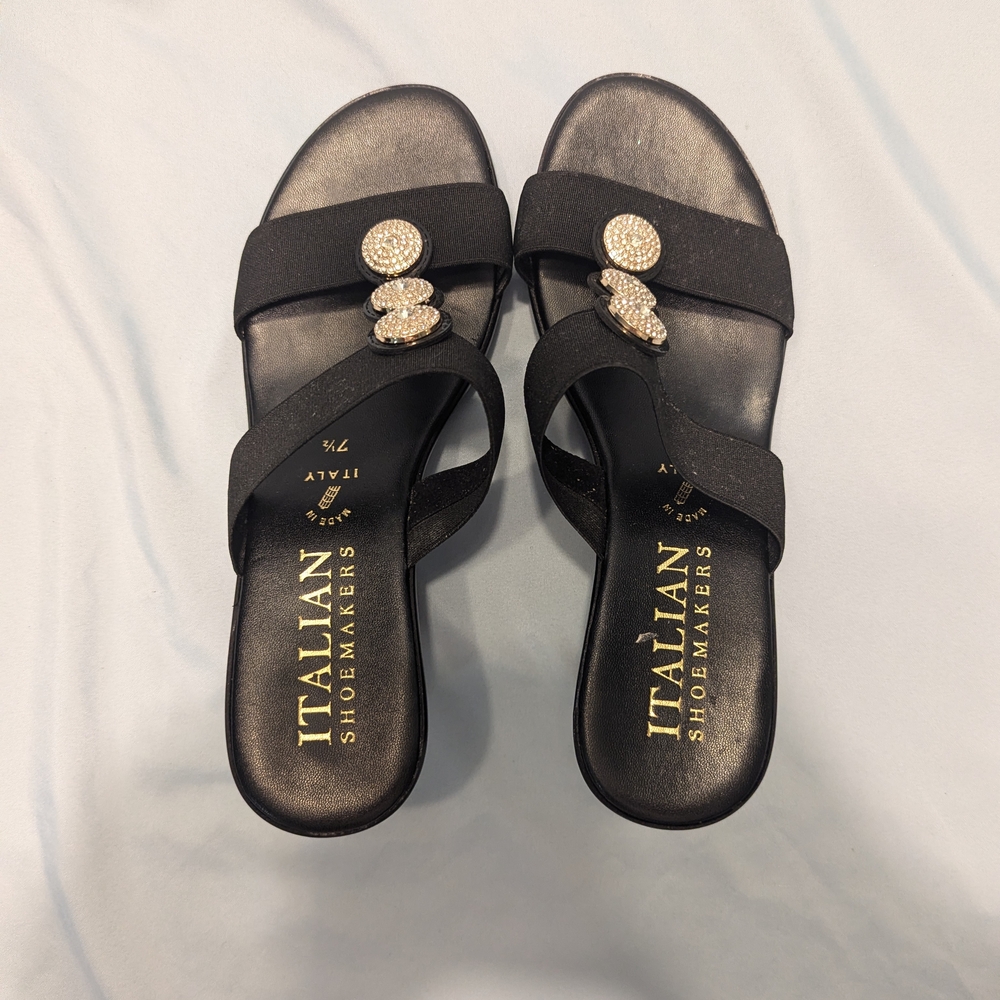 Italian Shoemakers Black Sandals with Glittering Embellishments